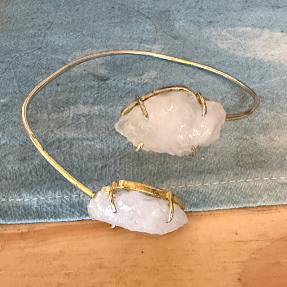Gold-Tone White Druzy Open Cuff Bracelet
